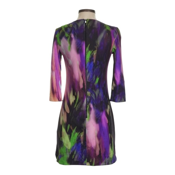 Trina Turk Multicolor Abstract Bodycon Dress 
 0 3/4 Sleeve Lined Made in USA - Picture 2 of 9